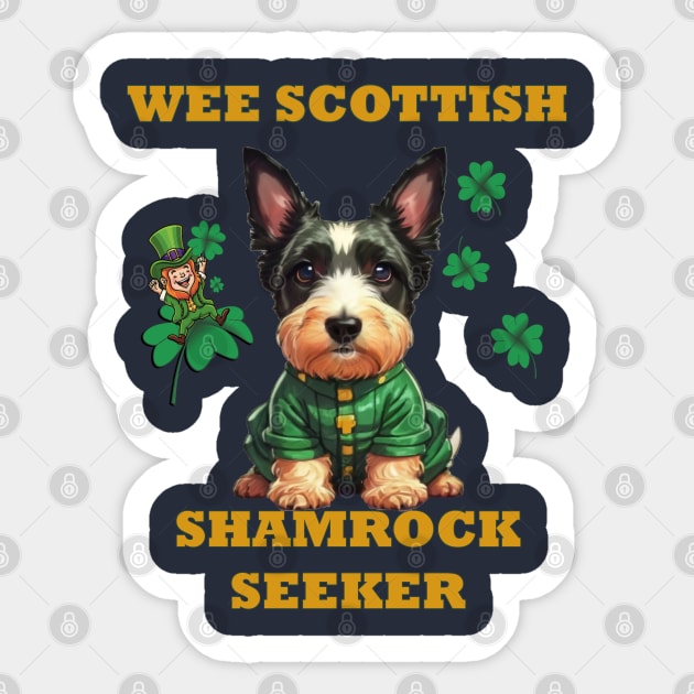 Wee Scottish Shamrock Seeker Funny Scottie Dog Sticker by tamdevo1